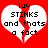 Red background with two white heart shapes, each containing black text and a red vertical line; text reads 'luv STINKS and thats a fact' in pixelated font.