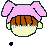 A 4-frame pixel art animation of a cartoon character with pink bunny ears, brown hair, and yellow face crying blue tears against a gray background.