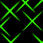 Green neon lines form shifting diamond shapes on a black background with subtle motion blur effects