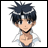 Pixelated anime-style character with spiky dark hair and light skin, wearing a white jacket over a dark shirt, positioned against a white background.