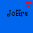 Blue background with red pixelated heart above two identical black pixelated text 'Joffre' on left and right.