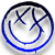 Static circular icon with blue and black outline containing a stylized X symbol on white background.