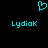 A static pixel art icon with a cyan heart symbol above two instances of the text 'Lydiak' on a black background.