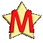 A star-shaped icon with a red letter M in the center, rotating through multiple angles against a gray background.