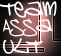 Static pixelated icon with white text on a gradient background transitioning from dark brown to pink, featuring stylized lettering and black vertical lines.