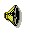 Yellow and black checkered speaker icon with radiating lines on gray background, animated to cycle through four distinct line patterns.