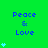 Green background with blue 'Peace & Love' text and light blue heart symbols in a pattern