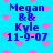 Blue background with pink pixelated hearts; blue text reads "Megan & Kyle 11-9-07" in two identical vertical