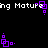 Pixelated purple and white icon with repeating 'ing Mature' text and square-dot patterns on black background.