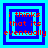 Four identical pixelated frames display red text "i thinks that its eventually" over blue and cyan concentric squares with a central white square.