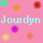 nine pixelated displays the name 'Jourdyn' in varying colors and backgrounds with scattered floral or circular patterns