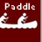 Animated contact sheet of a paddle-themed icon showing stick figures in canoes with changing text and partial canoe shapes across frames on a dark red background.