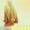 repeated images showing a woman with long blonde hair from behind, wearing a light-colored bikini bottom, with the word "Blonde" in yellow text below each figure
