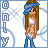 Pixel art character with long brown hair and blue headband, wearing white tank top and blue pants against light blue webbed background.