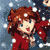 Pixelated character with brown hair and red clothing against a blue background with white speckles.