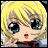 A pixelated anime-style character with blonde hair and large blue eyes on the left, next to a black background with white text reading "Anime IM" and a stylized signature below it.