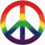 Four distinct peace symbol icons arranged in a , each with unique color schemes and styles