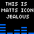Pixelated text and blue bar graphs on black background, with repeated 'THIS IS MATT'S ICON JEALOUS' text across two