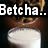 Animated sequence showing a glass of milk and a chocolate chip cookie with text changing from 'Betcha..' to 'Bite....' to 'A Chip!!'