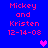 Blue background with pink text reading "Mickey and Kristen 12-14-08" in two , featuring a small pixelated heart symbol