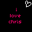 Pixelated white heart symbol above pink text reading 'i love chris' on black background, repeated twice.