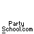 A hand holds a glass of amber liquid with visible ice, positioned below text reading 'Party School.com' on a gray background.