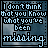 A 3x3 contact sheet of animated frames showing a pixelated text-based icon with the phrase "I don't think that you know what you've been missing" on a cloudy background, where the word "missing" changes from blue to white across frames.