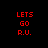 A split-screen icon with red text on black and dark red backgrounds, displaying 'LETS GO R.U.' in pixelated font across four quadrants.