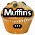 A pixelated image of a muffin with blueberries and text overlays, alongside another showing partial text