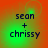 Four identical display 'sean + chrisy' text over a gradient background with shifting green light effects