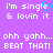 Pixelated text on purple background with cyan heart symbol replacing 'e' in 'single' on left side.