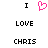 Static pixel art displays 'I' above a pink heart symbol, with 'LOVE' and 'CHRIS' below in blocky black text on white background.