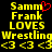 Yellow pixelated text on black background with red heart symbol above 'Sammy' in left , repeated in right