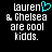 Pixelated text on black background with cyan heart symbol replacing 'e' in 'lauren' on left side, identical text on right side.