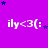 identical white text icons on a purple background, each displaying 'ily<3(:' with scattered blue and purple stars