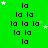 Green background with repeated 'la' text in black, scattered white and light green stars, and a gray rectangle in the bottom-right corner.