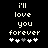 Pixelated text 'I'll love you forever' with five heart symbols below, alternating white and gray on black background.