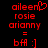 Red pixelated text and symbols on black background, with one version showing a heart symbol replacing the 'n' in 'aileen'.