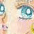 A pixelated close-up of a stylized eye with teal and blue iris details, brown eyelashes, and a light skin-toned background.