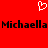 Red background with white pixelated heart symbol above black text reading "Michaela Michaela" in two lines.