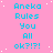 A static image with a pink background displays repeated text in cyan font: 'Aneka Rules You All ok?!?!