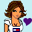 Pixel art contact sheet of a female character in six frames with changing heart colors and text, set against light blue background.