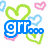 Pixelated icon with colorful hearts, blue 'grr' text, and green 'i<3VLP' over a soccer ball design.