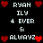 Pixelated black background with white text and red heart icons arranged in a repeating pattern.