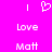 Pixelated text and symbols on a bright pink background: vertical white lines, a heart shape, 'Love', and 'Matt' in two