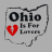Two side-by-side Ohio-shaped icons with 'Ohio Is For Lovers' text; left icon has red heart, right icon shows grayed-out heart.