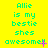 Yellow background with cyan text reading "Allie is my bestie shes awesome!" in three , each displaying a different punctuation variation