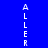 Blue background with vertical white text 'ALLER' repeated twice, each instance showing pixelated lettering and slight variations in character clarity.