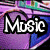 Pixelated icon with purple and blue background, white text reading "Music" at top left and "heart beat" below, black equalizer symbol on right side.