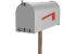Animated sequence of a silver mailbox with red arrow, showing multiple states of its flag and door position across frames.